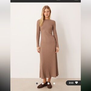 ASOS Ribbed Long Sleeve Maxi Dress - Brown